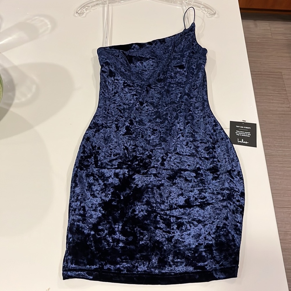 Lulu’s Lulus Midnight Blue Navy Crushed Velvet Mini Dress Homecoming Size XS